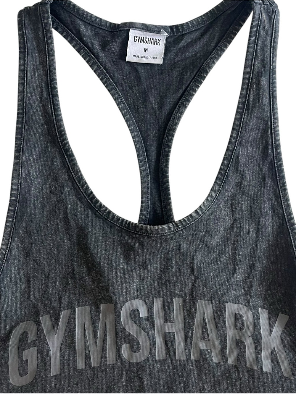 Gymshark Tank Top Mens Medium Power Stringer Workout Acid Wash Black Sleeveless - Picture 2 of 8